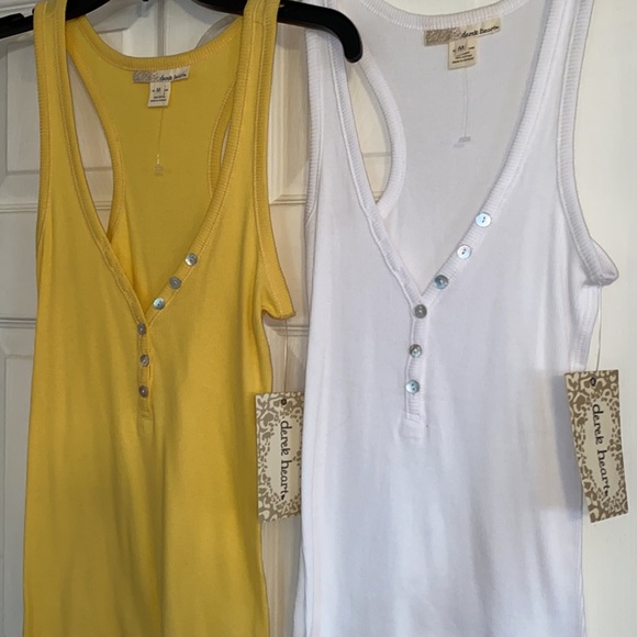 Derek Heart Yellow White Bundle V-neck Half Button Front Tank Tops NWT - Picture 4 of 11